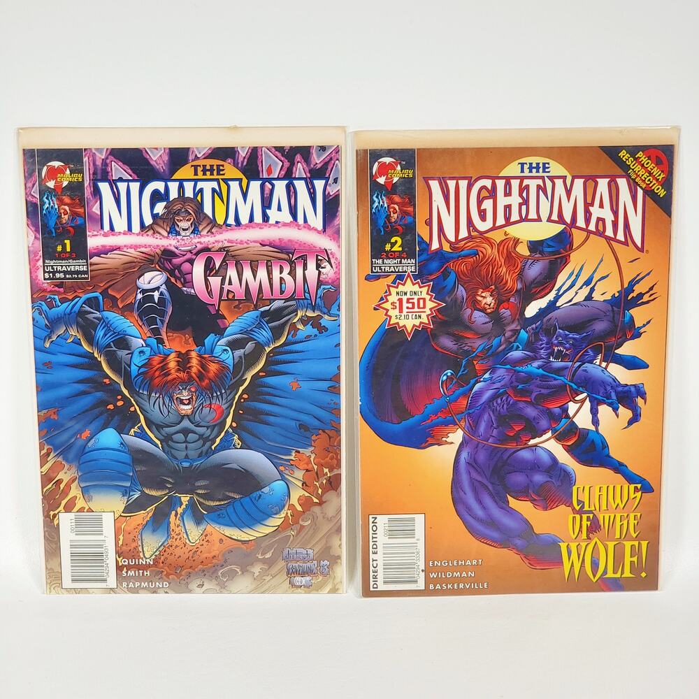 2‎ Book Lot Night Man 2 / Gambit 1 Vol 1 Quinn Smith | VG+ B&B Malibu 1996